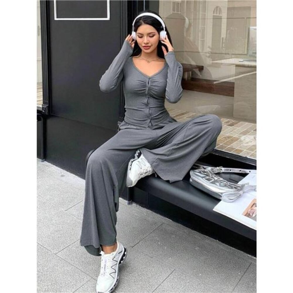 Button-Down Top & Wide Leg Pants Set - Picture 6 of 6